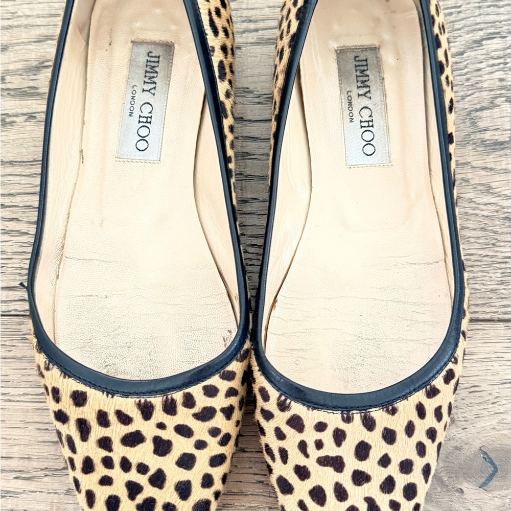 Jimmy Choo Leopard-Print Ballet Flats in Tan and Black Trim